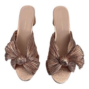 Loeffler Randall Emilia pleated bow heel in metallic rose gold  NIB